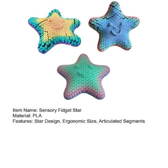 Sensory Fidget Star 3D Printed Articulated Toy Stress Relief Fidget Focus Smoothly Moving Segments No Assembly Needed Hand Therapy Toy