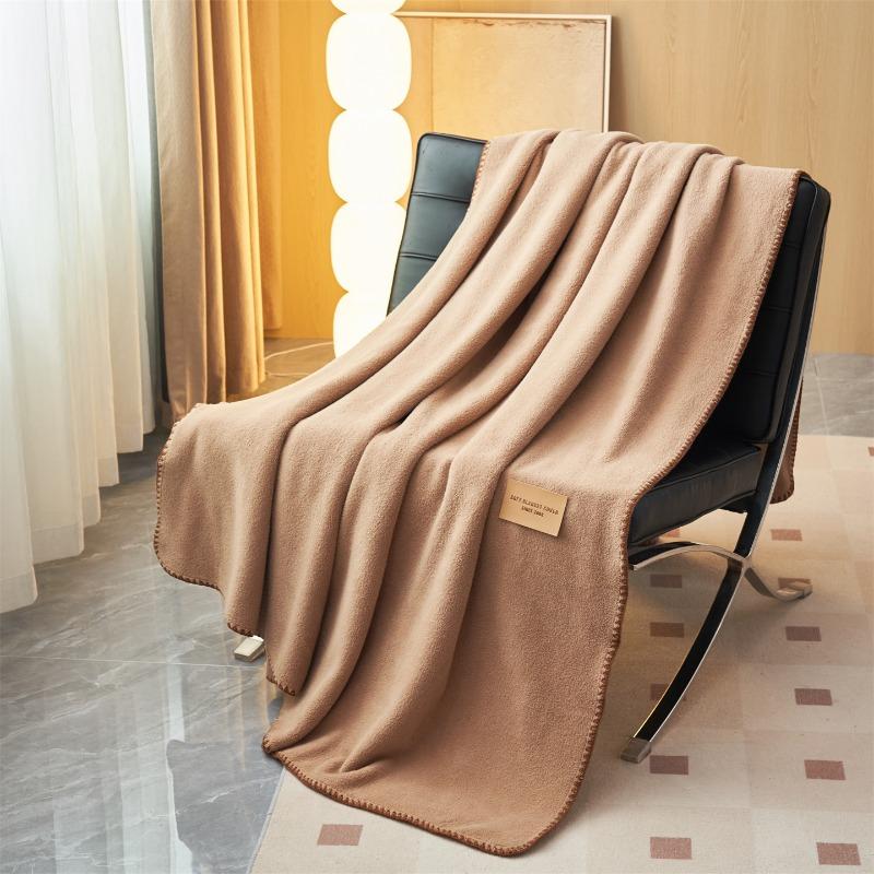 2026 New Solid Color Simple Camel Wool Shell Edge Blanket Nap Sofa Cover Blanket Double Four Seasons Blanket