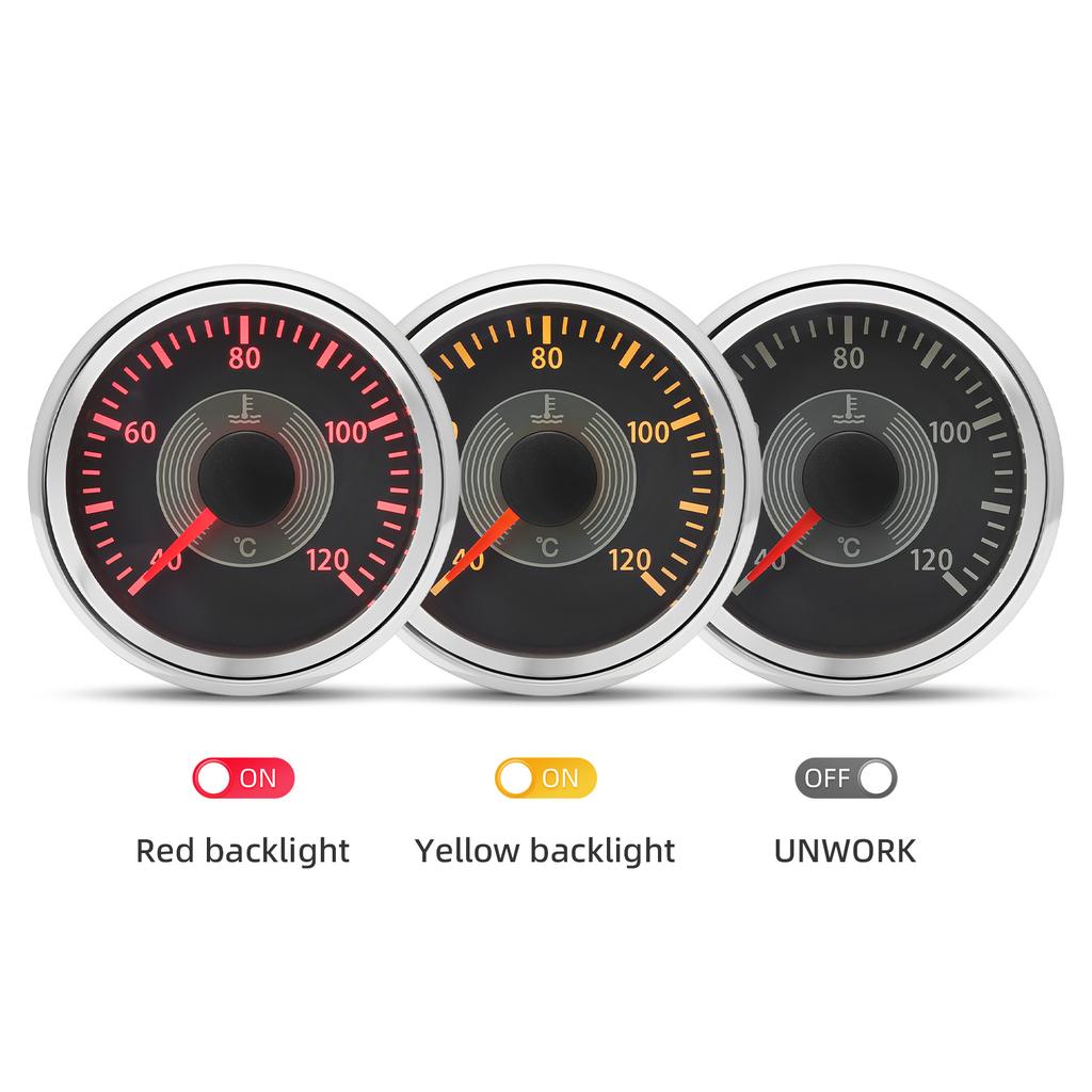 ZMFJH Pointer 52MM Water Temperature Gauge with Sensor 10mm RED Yellow LED 40-120℃ Water Temp Meter for Universal Boat Car Auto