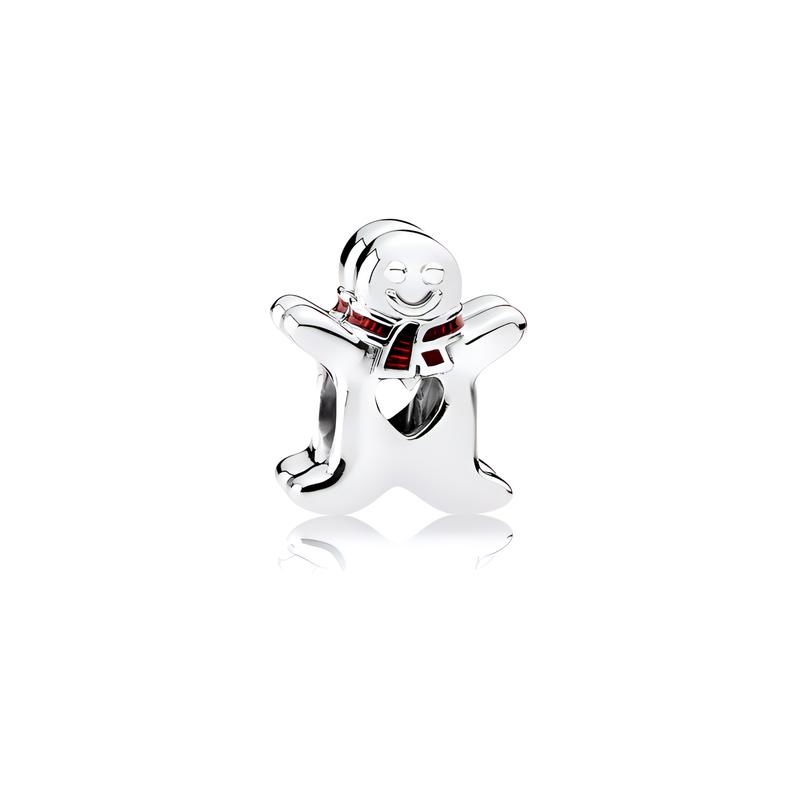 Pandora Sweet Gingerbread Man Christmas Scarf with Translucent Red Enamel Pendant Women's Silver 792002EN07