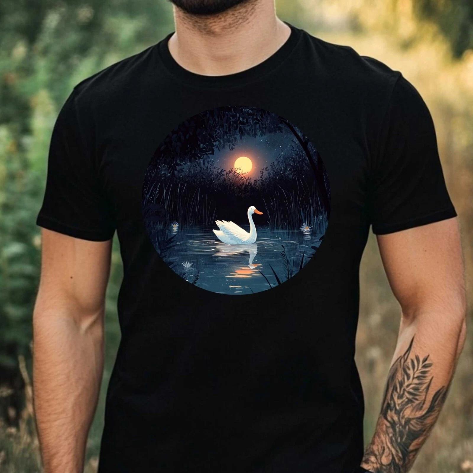 T-Shirt Herren Ente im Mondlicht Motiv Baumwolle Größe XS bis 5XL XXXXL