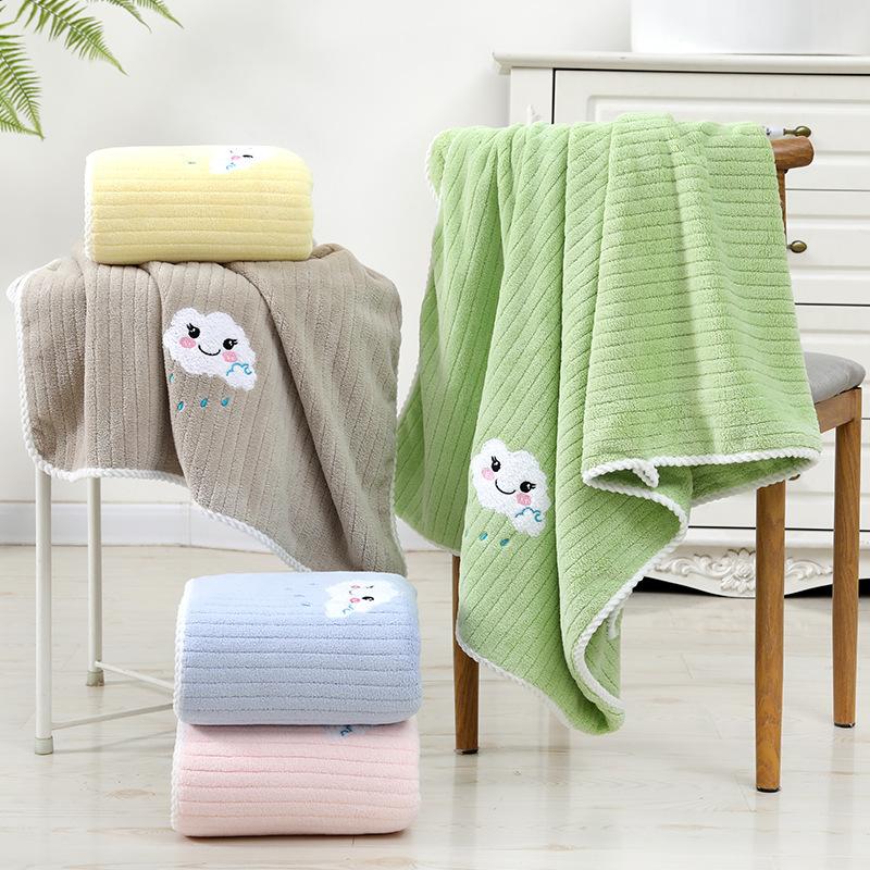 Towel New coral fleece striped cloud bath towel Cartoon soft absorbent large bath towel Children's adult bath towel
