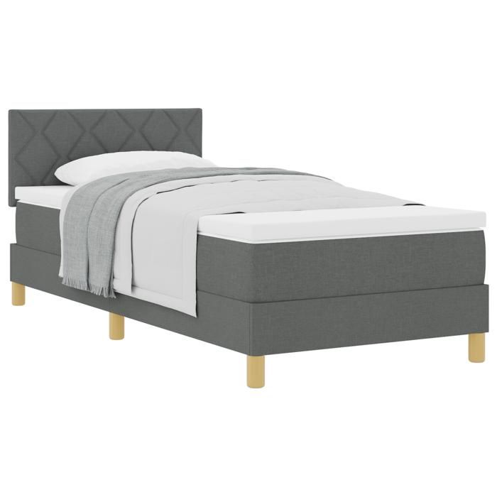 VidaXL Lit à ressorts avec matelas gris foncé 90x200 cm en tissu 3338966