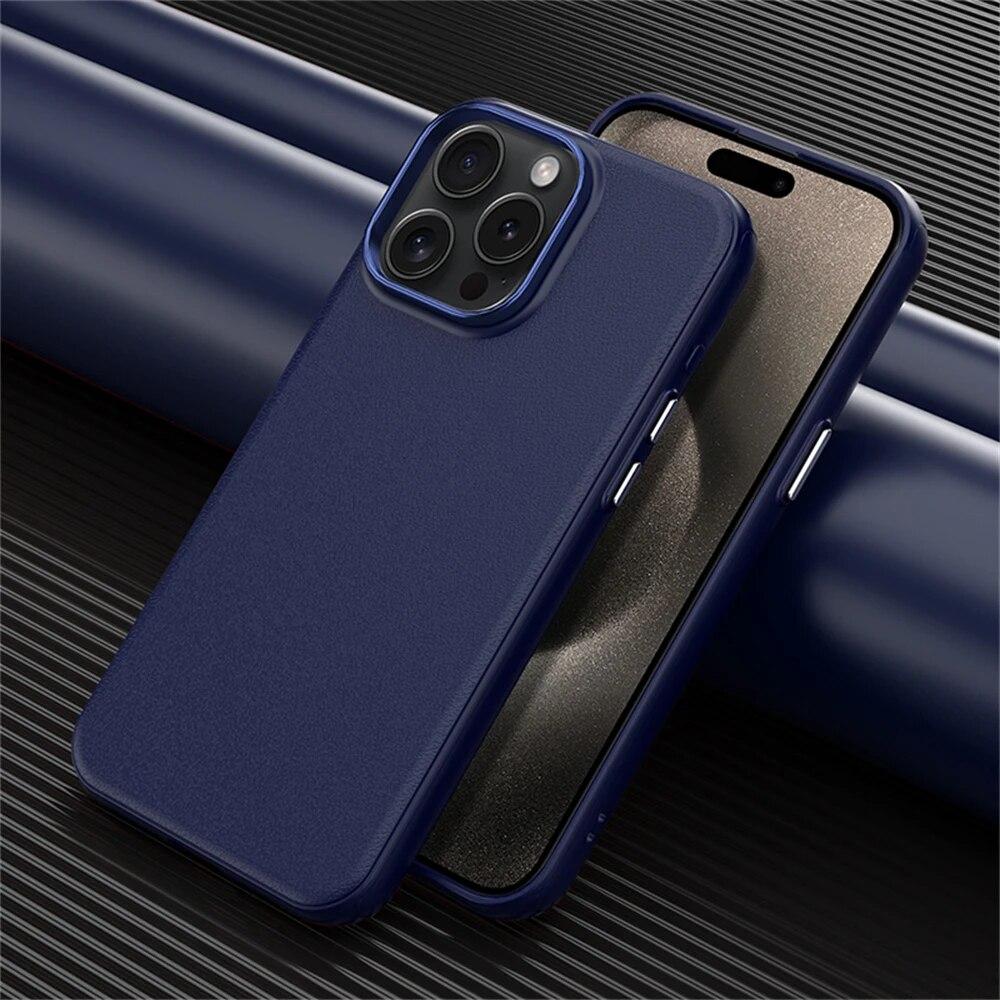 For Magsafe PU Business Leather Phone Case for IPhone 14 12 13 15 Pro Max Camera Lens Protection Shockproof Bumper Back Cover