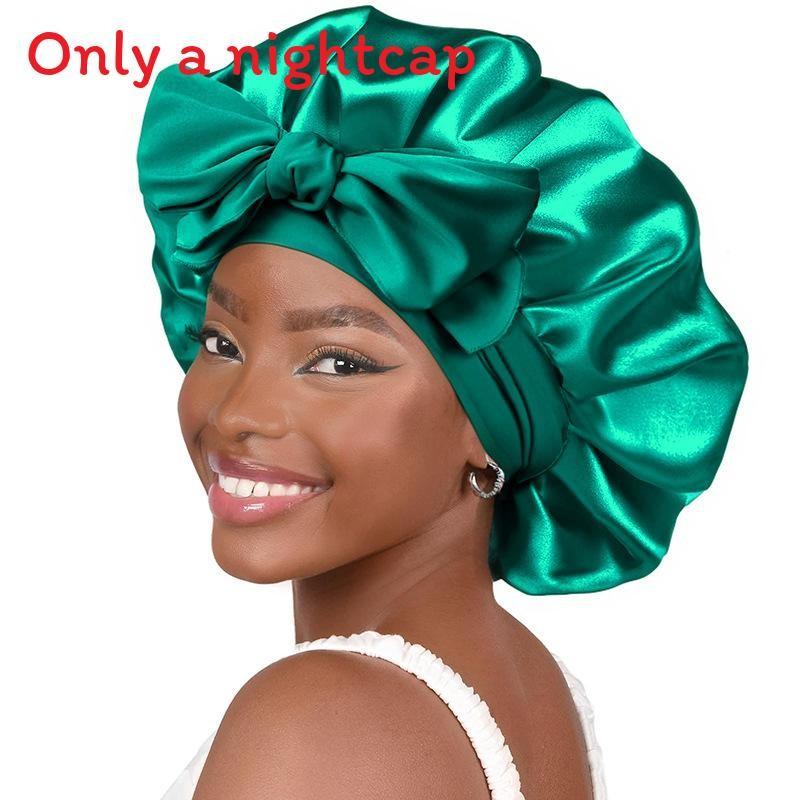 Bonnet de Nuit en Satin pour Femmes avec Nœud Papillon Lien Réglable Soin des Cheveux Bonnet de Nuit Doux en Soie