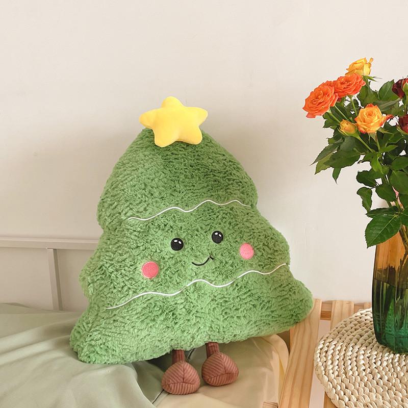 Soft Christmas Smiling Tree Plush Cushion With Pp Cotton For Cozy Home Decor