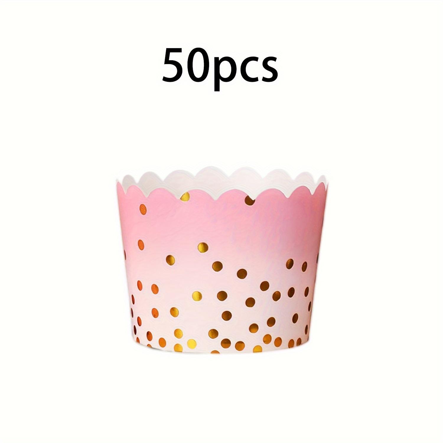 

50 шт., штампованные негабаритные формы для кексов, формы для кексов для выпечки, милые одноразовые чашки для торта «сделай сам», подходят для свадьбы, дня рождения, домашней вечеринки 50pcs розовый