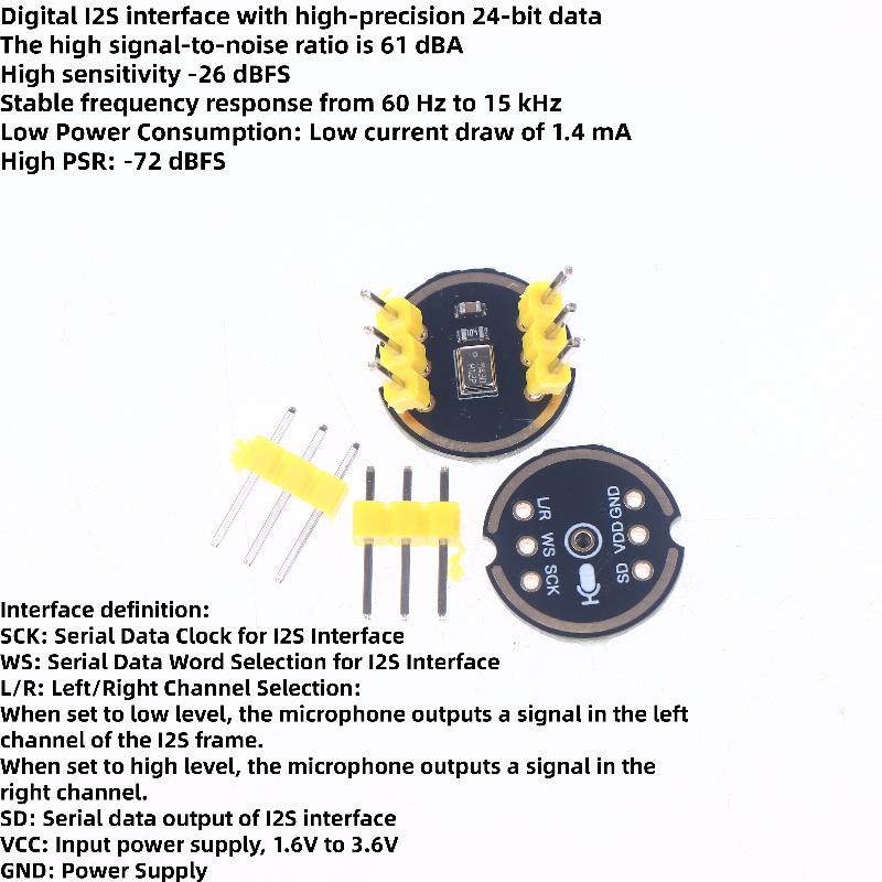 1 Set Omnidirectional High Precision Low Power Ultra-Small Size Ms3625 Inmp441 I2S Digital Microphone Module For Esp32 & Arduino
