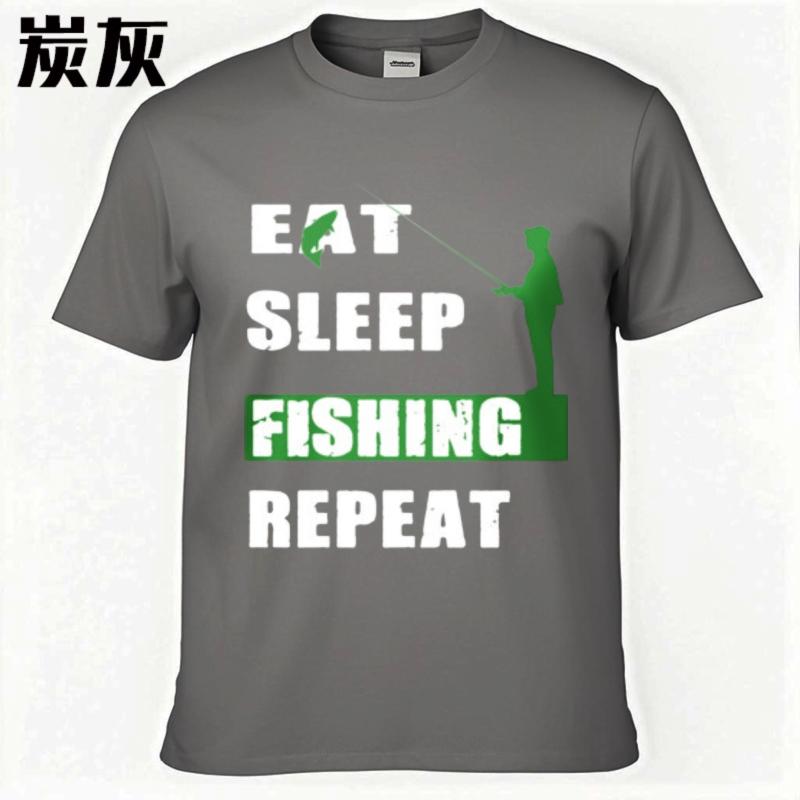 Tshirts For Unisex Breathable For Man Crew Neck Tshirt Casual Eat Sleep Fishing Repeat Retro Man Top Tees Soft Cotton Tee Casual