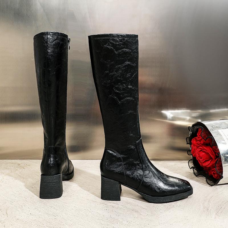 Custom Boots~ High Heel Women's Boots Boots Winter Knight Boots Thick Heel Square Head Brown Over Knee Boots