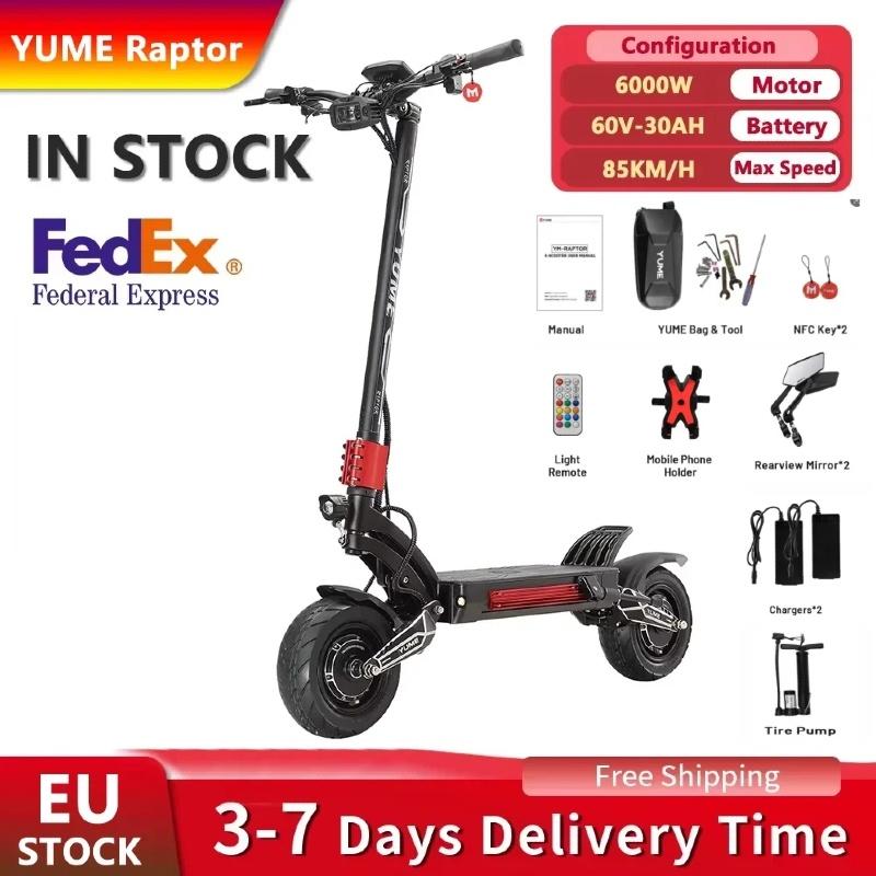 YUME Raptor Electric Scooter 6000W Motor 60V 30AH 27AH 11 inch Tires Max Speed 80KM/H Max Range 96KM Electric Scooter