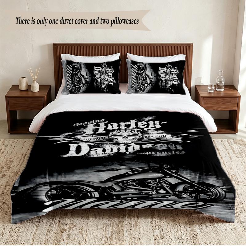 Motorcycle Skeleton Personalized Custom Name 3‑Piece Bedding Set Soft Duvet Cover Set For Bedroom Home Decor