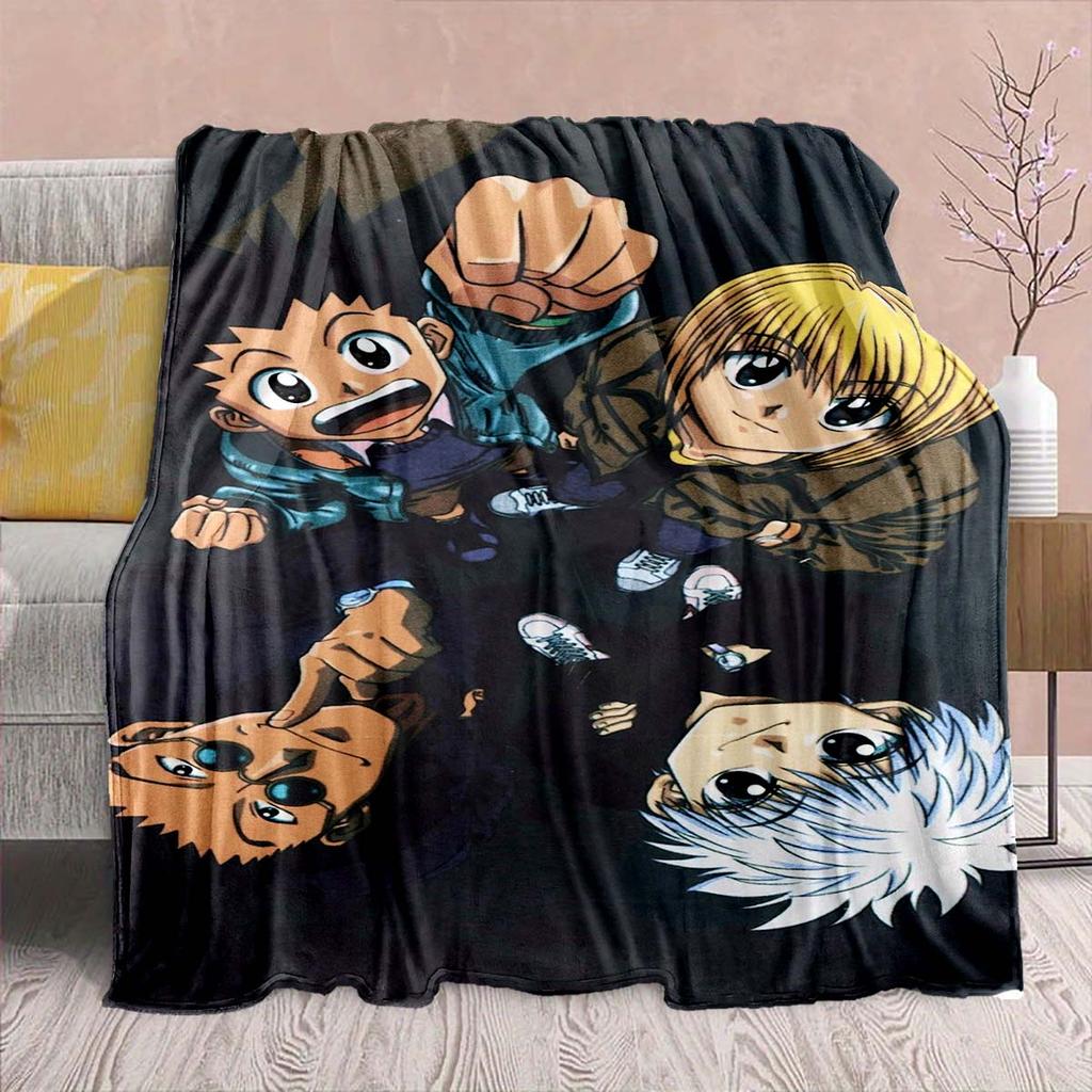 Hunter x Hunter Anime Flannel Blanket – Soft & Warm – Perfect for Sofa, Bedding, Camping, Travel, Office, & Home Decor – QJY