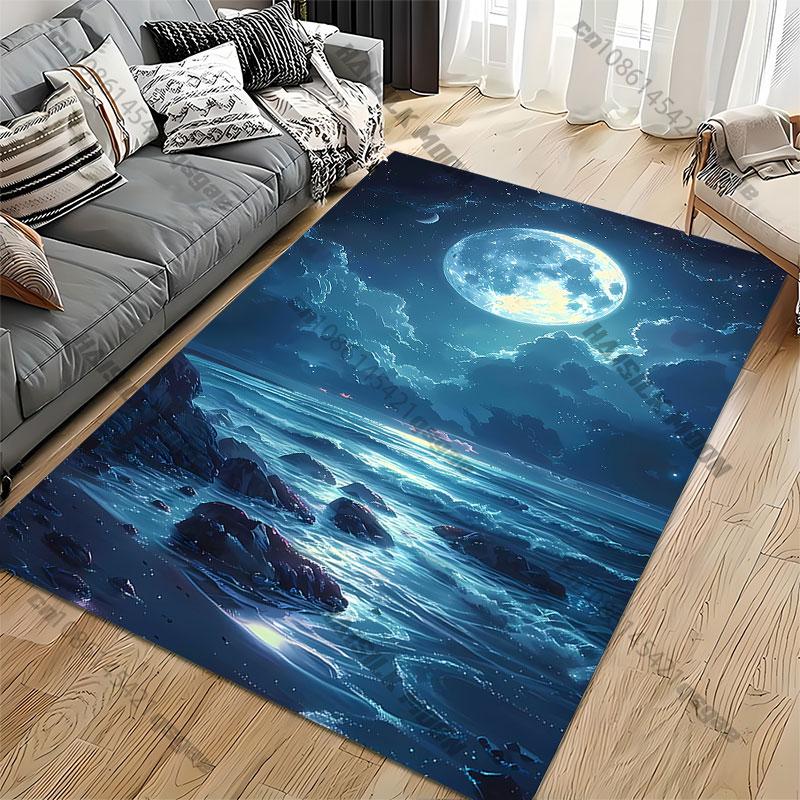 Moonlit ocean under night sky carpet Yoga living room room decor children's crawling mat doormat area rug games mat