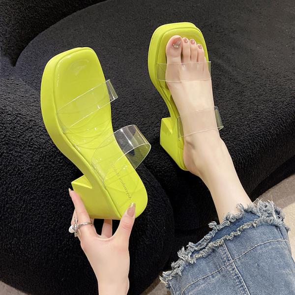 Fashion Shoes Square Heel Transparent Slippers Slipers Women Luxury Slides Heeled Mules Platform Block Summer 2025 Designer High