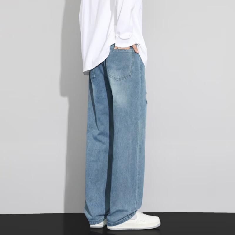 Men's Vintage Distressed Washed Loose Straight-Leg Denim Jeans