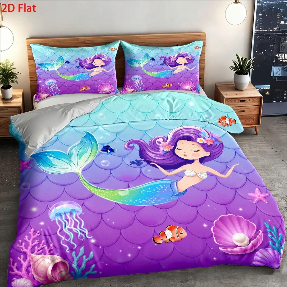 Set Copripiumino con Stampa Sirena 3 Pezzi Letto Matrimoniale Poliestere Traspirante Cerniera Nascosta Copripiumino 2 Federe Stanza Studenti