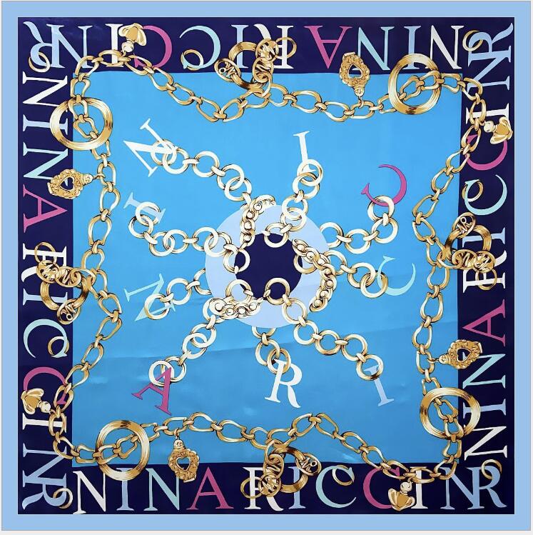 

Artificial Silk Square Scarf Female 90cm Belt Letters Print Retro Style Smooth Silk Women Scarf Spring Summer Scarves 90x90cm