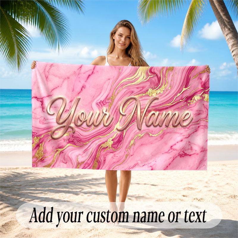 Abstract Geometric Theme Soft Beach Towel Personalized Custom Name Text Towel Portable for Beach Pool Travel