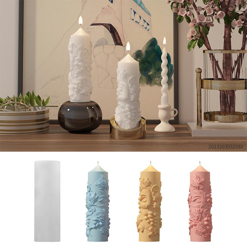 Cylinder Świece Zapachowe Forma Silikonowa DIY Forma do Gipsu z Kroplownikiem Forma na Świecę Kolumnową Winogronowa Ozdoba na Biurko Wyrób Świec