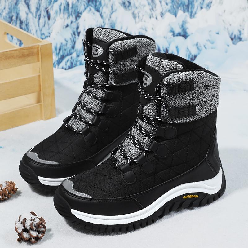 Women Snow Boots Winter Ankle Boots with Fur Large Size Mother White High Top Warm Waterproof Outdoor Hiking Boots 36-42