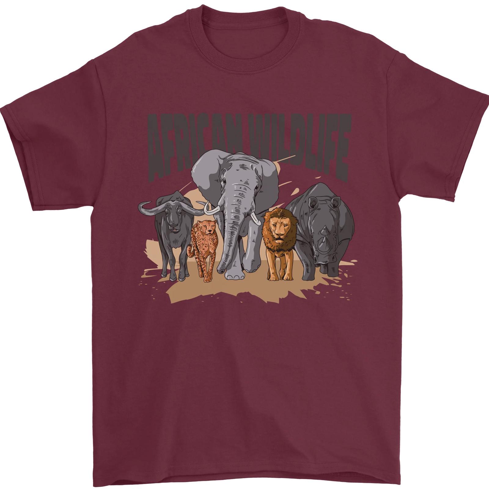 26 African Wildlife Elephant Lion Rhino Safari Mens T-Shirt 100% Cotton Unisex T-Shirt XXXL