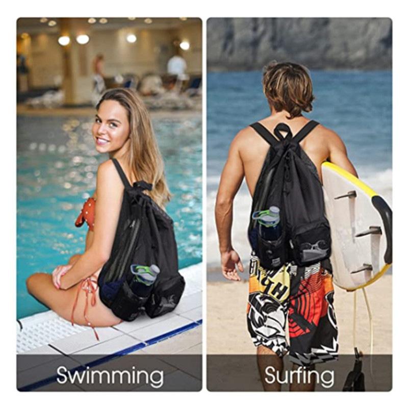 Mesh Drawstring Backpack With Wet Pocket, Swim Beach Bag For Gym Workout Sports Gear