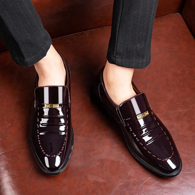 Luxury Men Dress Shoes Designer Patent Leather Shoes Male Slip On Loafers High Quality Pointed Toe Men Wedding Party Shoes 38-49