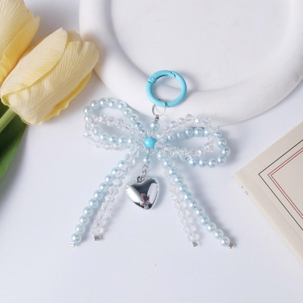Versatile Fashion Bag Accessory Chic Pearls and Crystal Bowknot Pendant Keychain Accessory for Purses and Phones