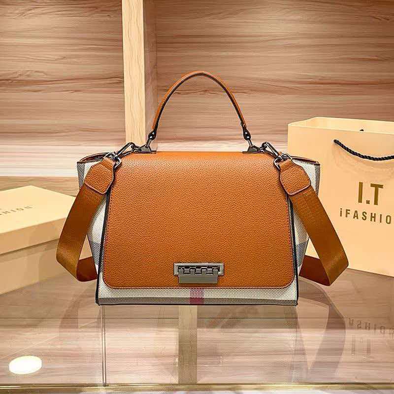 "2023 Women's Genuine Leather Plaid Shell Handbag - Versatile, Large Capacity, Shoulder & Messenger Bag"