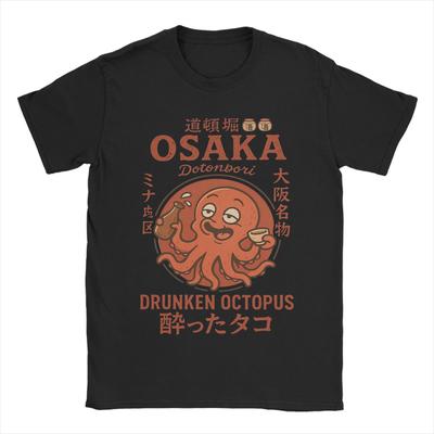 Vintage Osaka Dotonbori Drunken Octopus T-Shirt for Men Cotton T Shirts Japanese Style Short Sleeve Tee Shirt Party Clothes