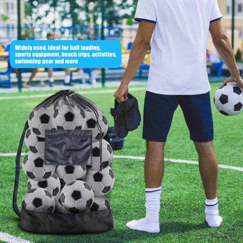 1Pcs Extra Large Mesh Drawstring Soccer Basketball Volleyball Storage Net Bag With Zipper Pocket Gym Bag