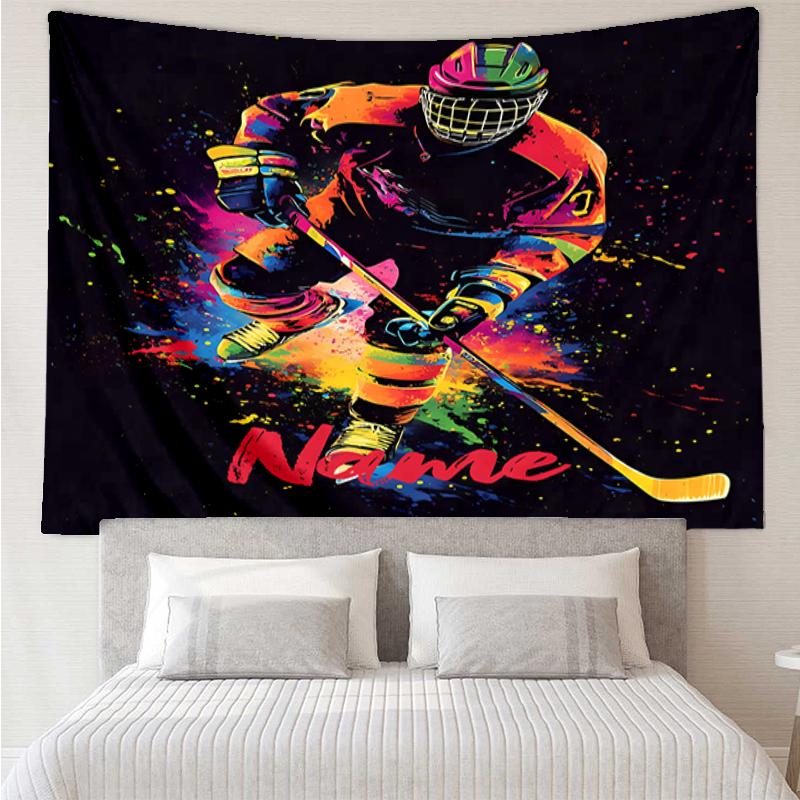 Custom Name ice hockey Print Tapestry, Backdrop, Easy Setup, Ideal for Bedroom, Office & Living Room, with Aesthetic Wall Hanging Decor.