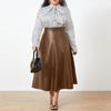 Spring Women's Fashion Faux Leather Big Swing Long Skirt High Waist Pleated Solid Color Casual Loose Maxi Skirts Plus Size Celmia FZH