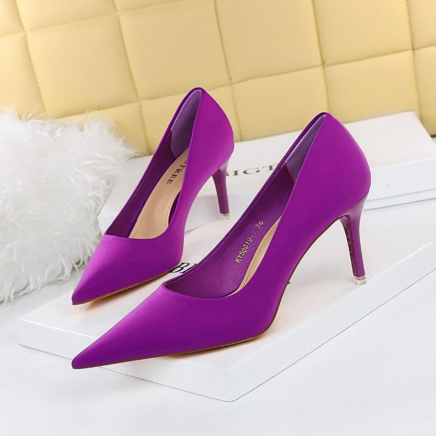 Fashion Spring Autumn Fashion Women Satin Grace Concise Stilettos Party Vintage Solid Color Dress Shoes Soft Female Footwear 18249-A2