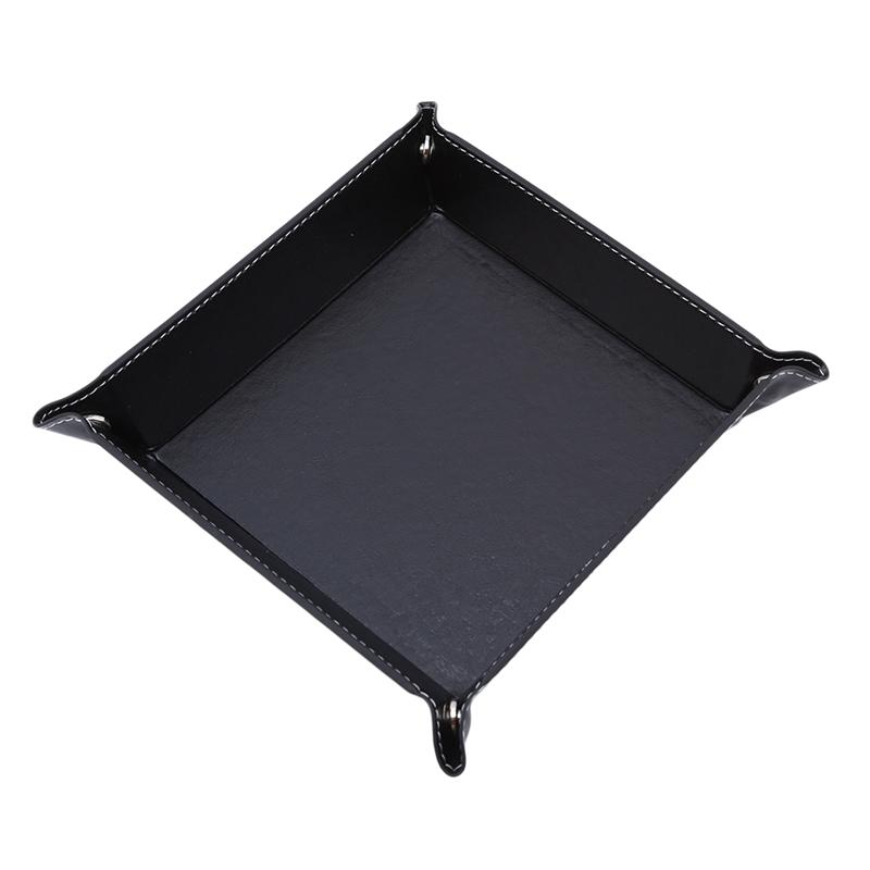 Four Corner Foldable Dice Tray Desktop Storage Square Trays Large Capacity for Kitchen Storage Supplies Solid Color PU Leather