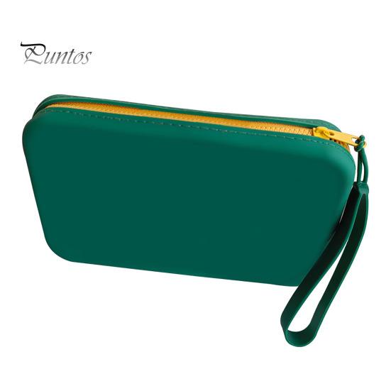 

Косметичка на молнии, портативная силиконовая сумка для хранения косметики со съемным ремешком для домашних путешествий зелёный