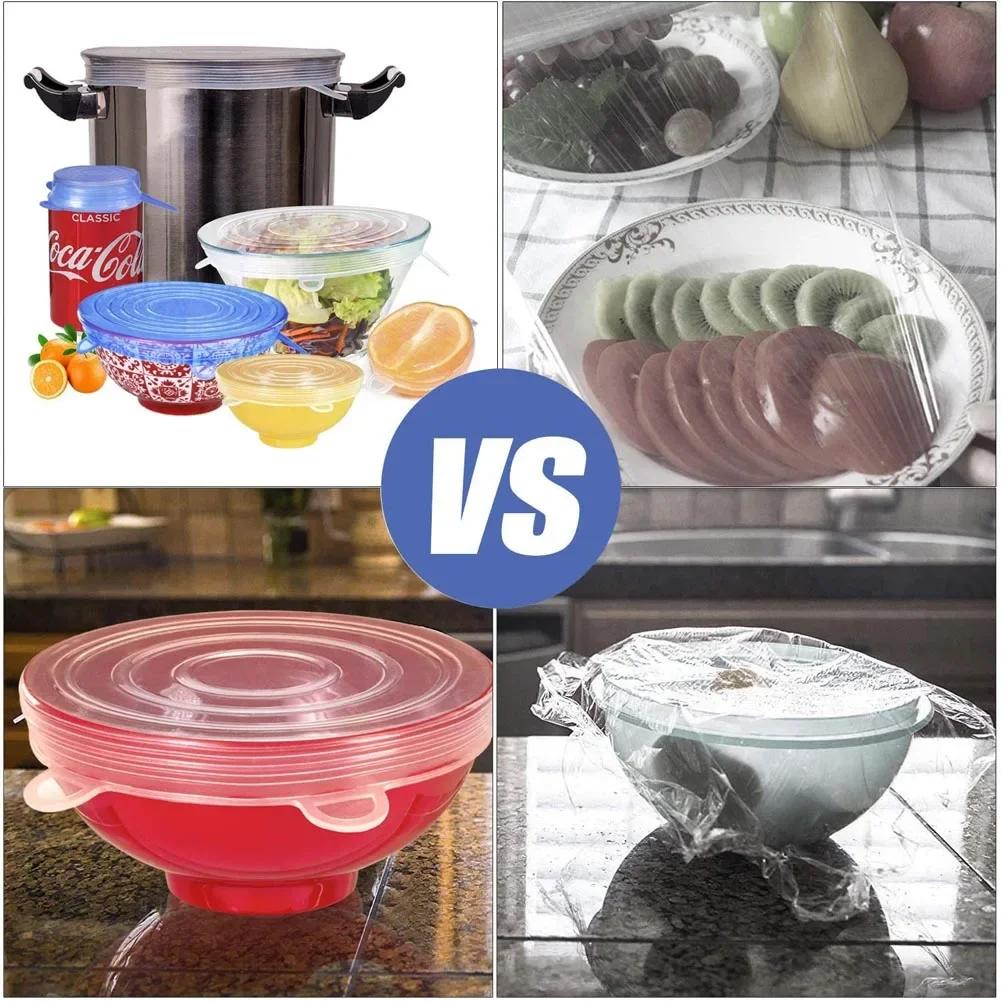 Silicone Cover Stretch Lids Reusable Airtight Food Wrap Covers Keeping Fresh Seal Bowl Stretch Wrap Cover Kitchen Cookware