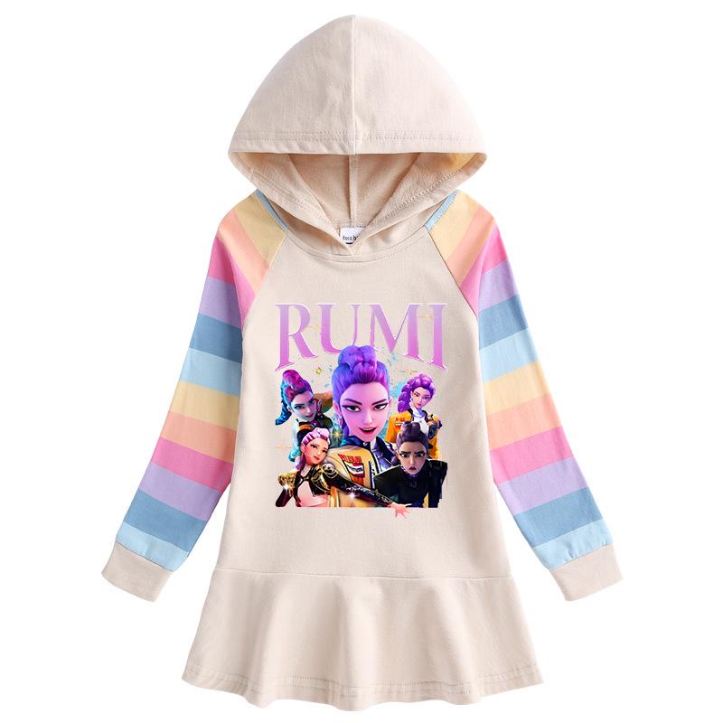 Spring & Autumn K-pop Demon Hunter Girl Hooded Rainbow Princess Dress