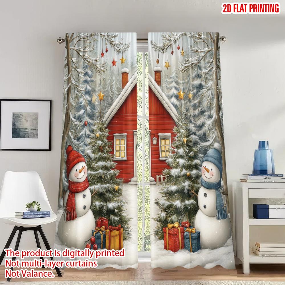 

2pcs 2D flat printing Merry Christmas Curtains Cozy Snowman Christmas Eve Gifts Digital Printed Polyester Drapes Festive 100*130 Grommet Top 1pcs