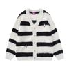 American Tide Gestreifter Cardigan aus Kunstmink-Fell - Unisex Lockerer Strickpullover