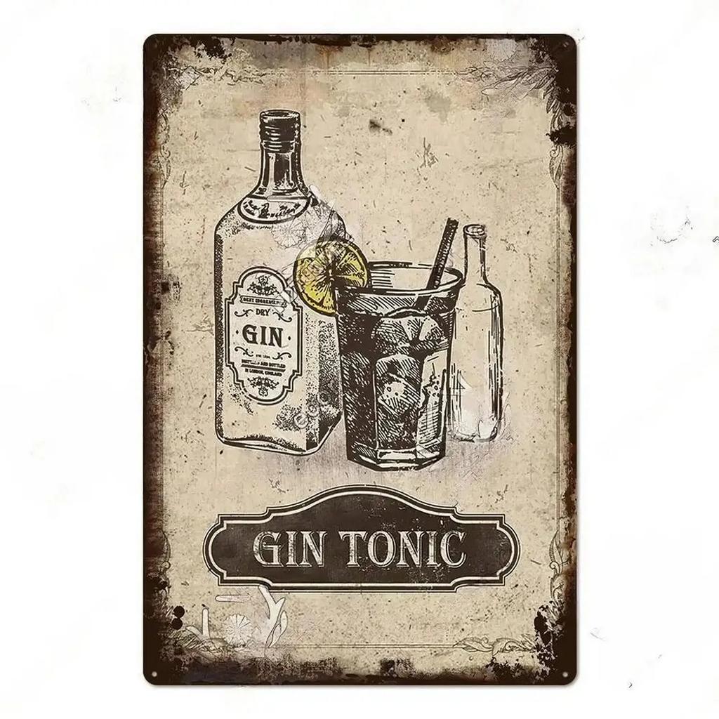 Plaque Metal Tin Signs Drink Gin Tonic Wall Decoration Vintage Art Posters Iron Painting for Man Cave Home Cafe Garden Club Bar