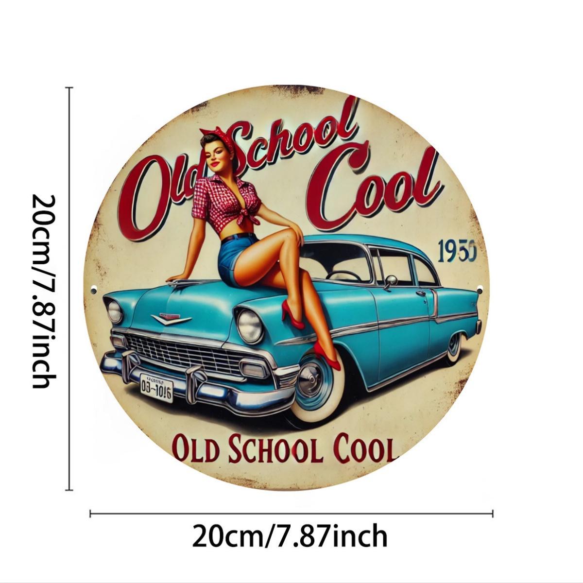 pc Retro Aluminum Tin Sign Old School Cool Classic Car  PinUp Design HighDefinition D Print Waterproof and Durable 20x20cm(8x8inch)