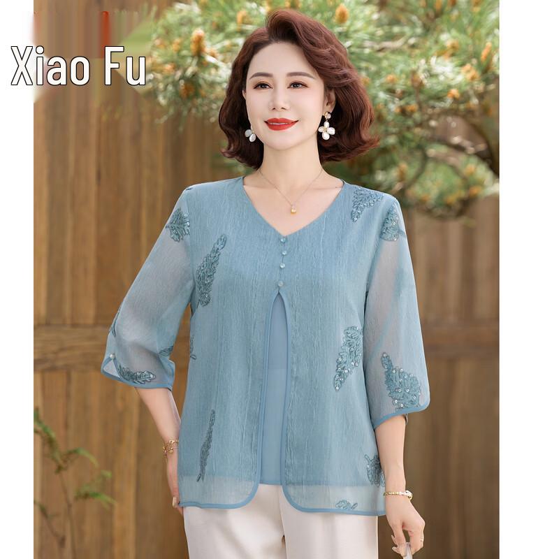 Elegant Mid-Aged Women s Summer Short-Sleeve Top 4XL
