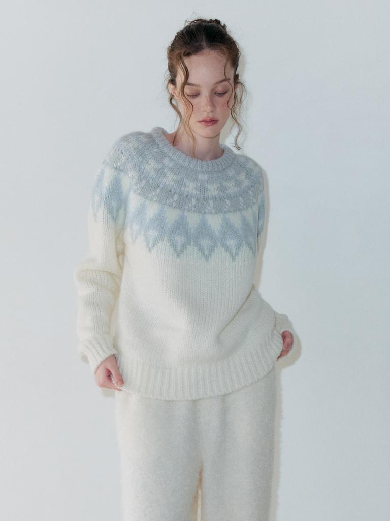 ETMON Nordic Round Knit Pullover, Cream