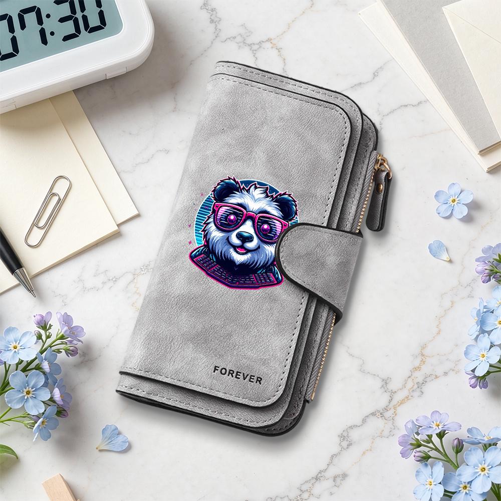 Cool Panda Print Wallet Fashion Casual Long Purse for Women Portable Multi Card Slot Zipper Pocket Handheld Bag