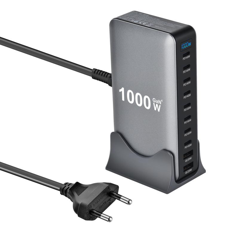 1000W GaN Multi-USB-Ladestation 10-Port-Hub Typ-C-Ladegerät PD-Schnellladestation Schreibtischladegerät für iPhone Xiaomi