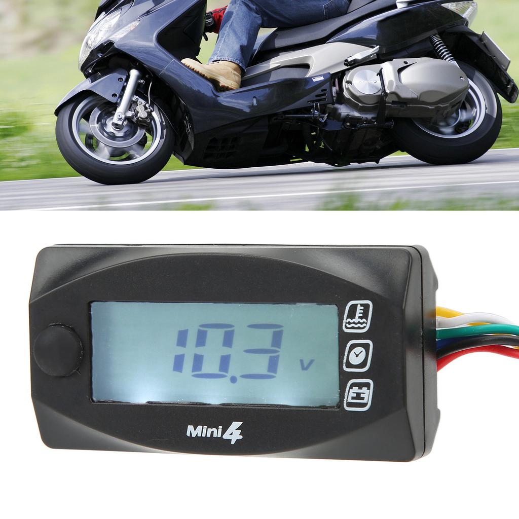 4 In 1 Motorcycle Thermometer Engine Oil Temp Voltage Time LCD Digital Display 12V