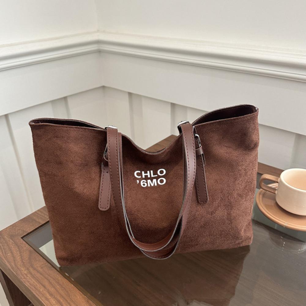 

Сумка под мышкой в корейском стиле с надписью, бархатная, из ПУ замши, на плечо, модная ПУ сумка-тоут для девочек кофейный