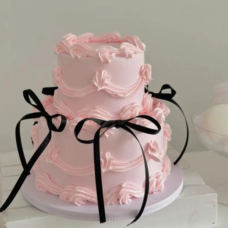 Retro Doppellagiges Simulationskuchenmodell Falscher Kuchen 6/8 Zoll Kunststoff Schaumstoff Dessert Display Geburtstag Requisiten Hochzeitsparty Dekoration